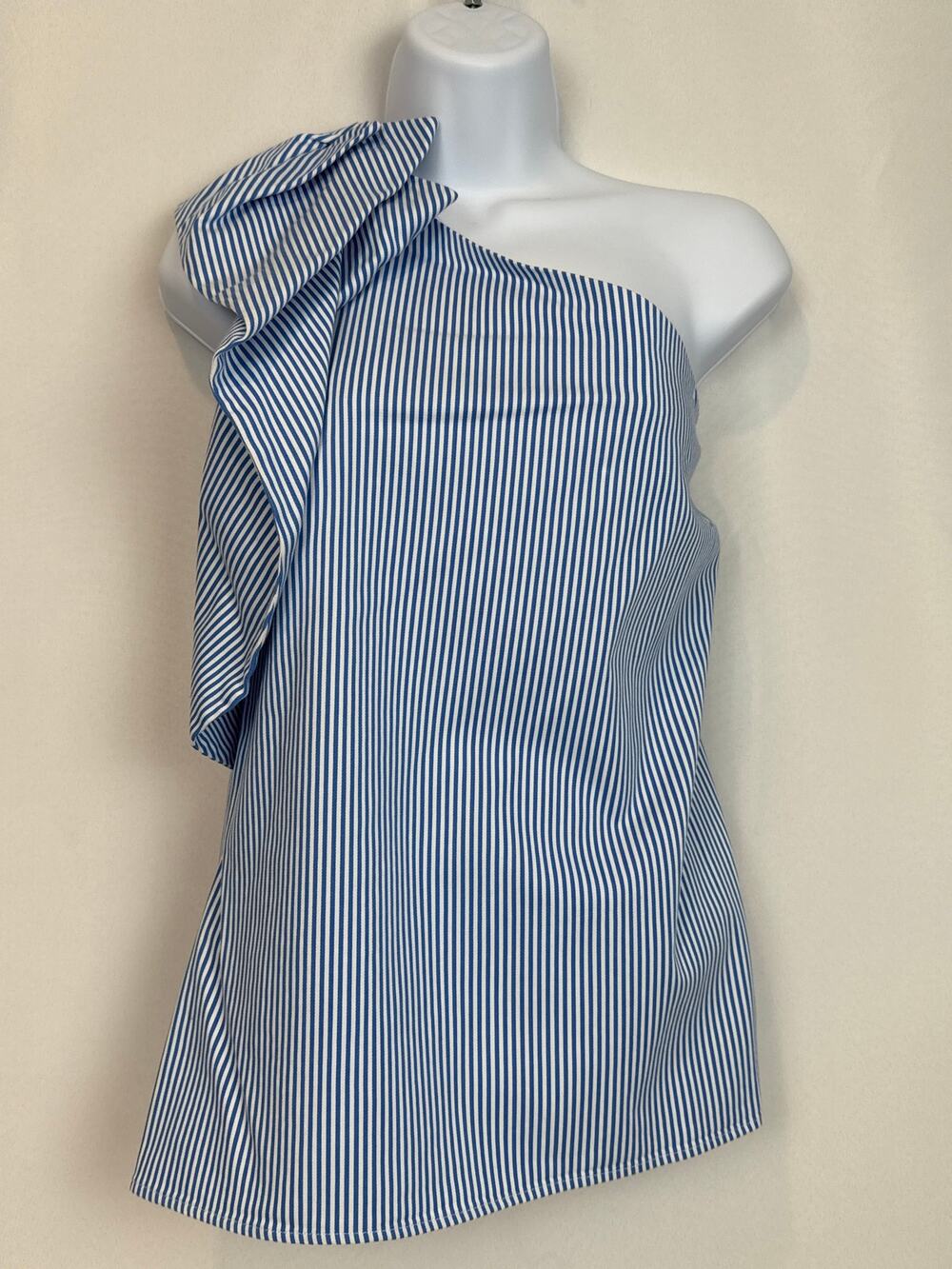 Banana Republic Womens One Shoulder Bow Stripe Top Size 12 Blue White